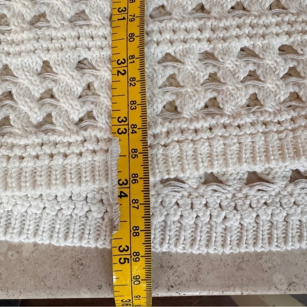 Ivory Open Knit Sleeveless Sweater Tunic Swim Cover Dress Womens Size L Beach